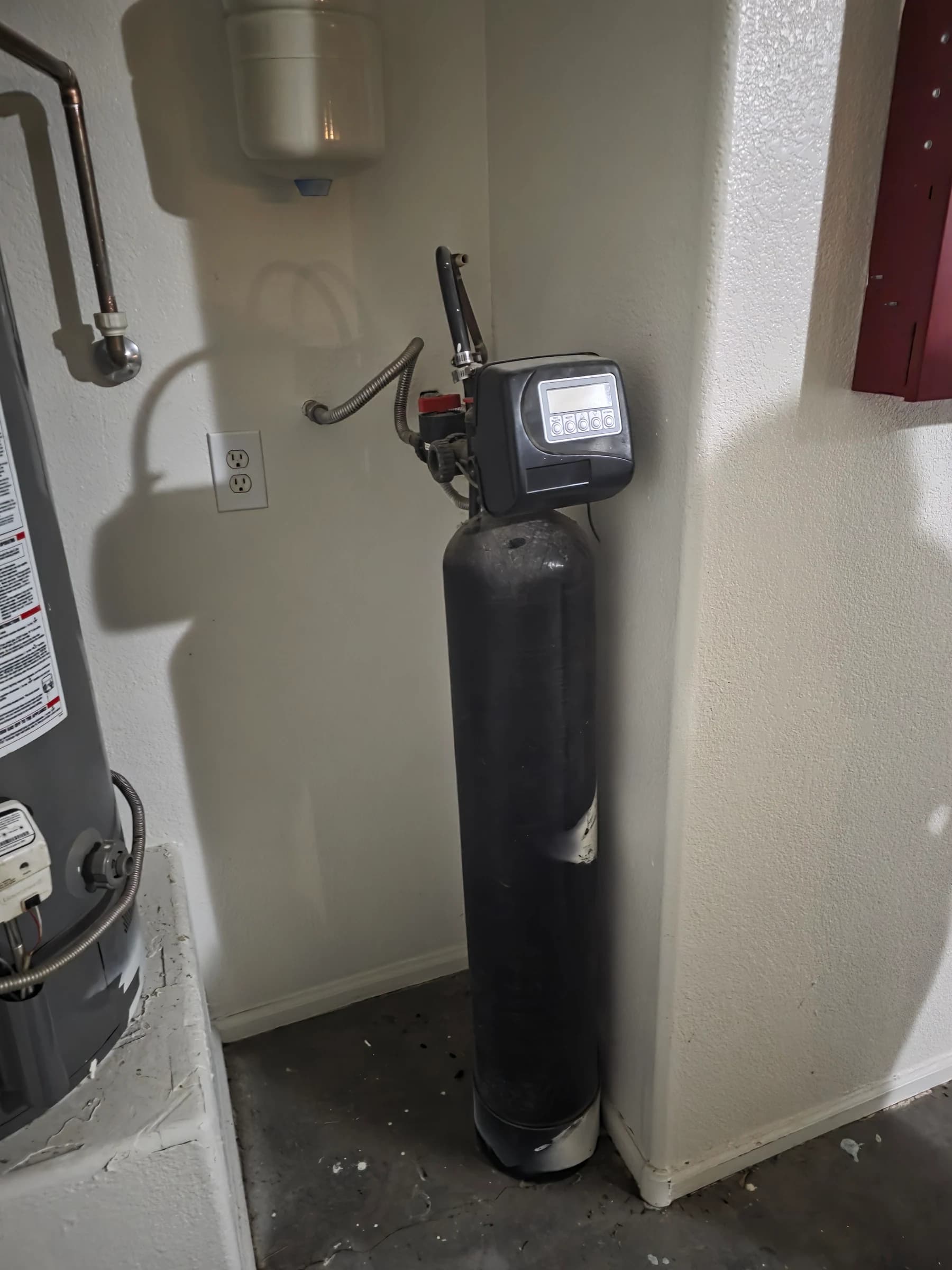 Whole-home filtration set up alongside the water heater.