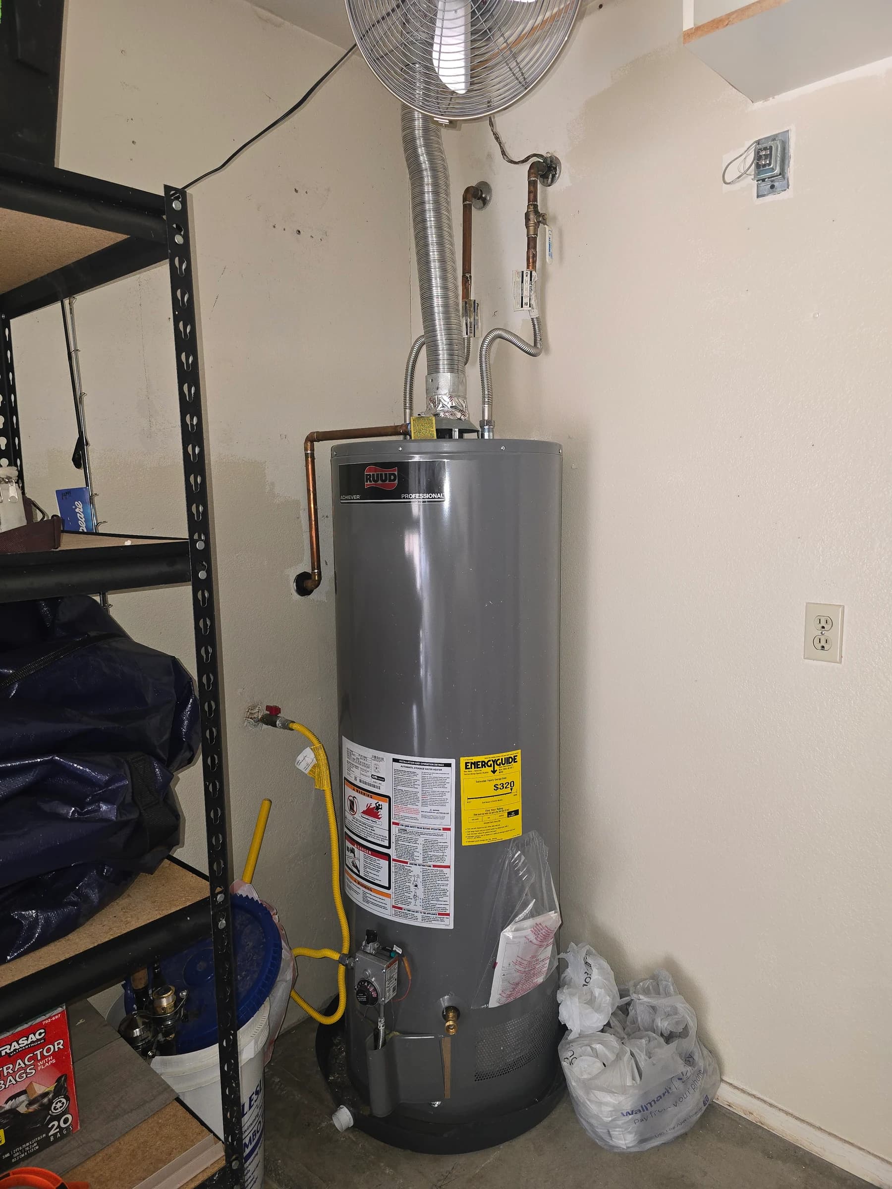 Ruud install with proper venting and a new flex connector.